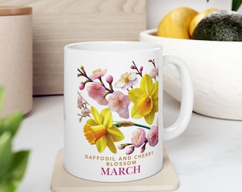 Mug en céramique fleur de naissance de mars, tasse à café fleur, mug à thé jonquille, fleur de naissance, anniversaire de mars, cadeau d'anniversaire, anniversaire de mars
