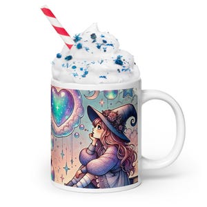 Taza de bruja adolescente caprichosa - Taza de café con burbujas en forma de corazón mágico - Regalo encantador para amantes de la fantasía y la brujería