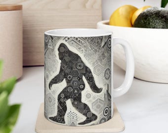 Tazza da caffè Sasquatch in stile geometrico, tazza da tè Bigfoot, regalo per gli amanti dello Yeti, tazza da caffè Yeti