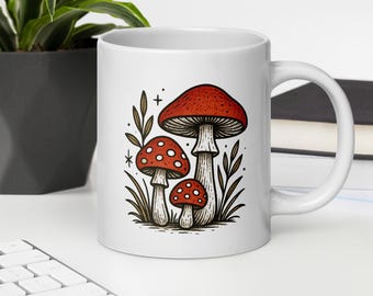 Fly Agaric Mushroom Mug – Cottagecore Red Toadstool Coffee Cup, Botanical Forest Fungi Art, Cute Nature Lover Gift for Foragers, Mycology