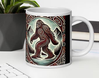 PNW Native Inspired Sasquatch, Tazza in ceramica, Tazza da caffè Yeti, Tazza da tè, Regalo di compleanno unico, Amante del Bigfoot, Idea regalo