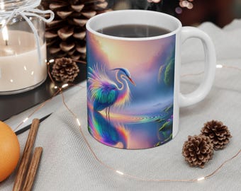 Taza de cerámica con forma de garza arcoíris, taza de café con forma de animal, taza de té con forma de pájaro, regalo de garza azul, idea de regalo de cumpleaños, taza de café con meditación
