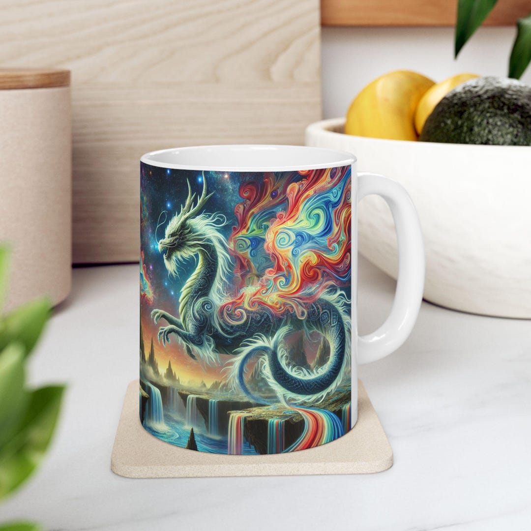 Surrealist Dragon Ceramic Mug, Rainbow Coffee Cup, 11oz 15oz Tea Mug ...