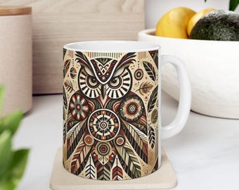 Tazza in ceramica tradizionale con gufo nord-orientale – Tazza da caffè con gufo lucido, colori vivaci, adatta al microonde e alla lavastoviglie, 11 once e 15 once