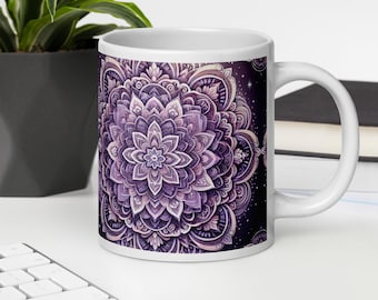 Lila Mandala Keramiktasse, Boho Kaffeetasse, Teetasse, Einzigartiges Büro Geschenk, Küchen Dekor, Hippie Trink, Festival Geschenk, Geburtstagsgeschenk