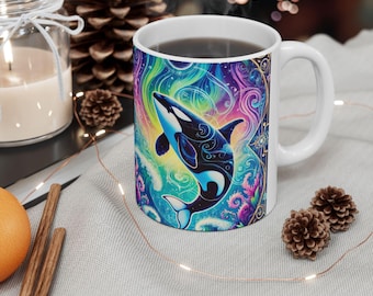Tazza Orca Balena Arcobaleno, Tazza di Ceramica, Tazza da Caffè con Balena, Tazza da Tè con Orca, Amante delle Balene, Orca, Idea Regalo di Compleanno, Tazza da Caffè con Orca
