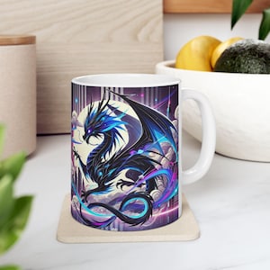 Anime Fantasy Dragon Ceramic Mug, Mystical Creature Tea Cup, Dungeons and Dragons Gift, Medieval Coffee Mug, Dragon Lover Kitchen Decor