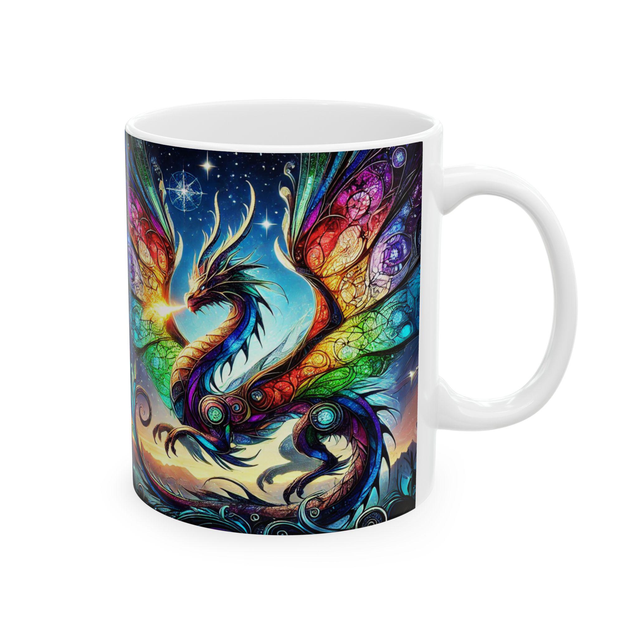 Stained Glass Dragon Ceramic Mug, Rainbow Coffee Cup, 11oz 15oz Tea Mug ...