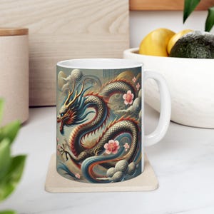 Fantasy Dragon Ceramic Mug, Mystical Creature Tea Cup, Dungeons and Dragons Gift, Medieval Coffee Mug, Dragon Lover Kitchen Decor, Mythical