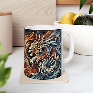 Abstract Style Energy Dragon Ceramic Mug, Unique Tea Cup, Dragon Lover Gift, Fantasy Coffee Mug, Dragon Lover, Dragon Kitchen Decor