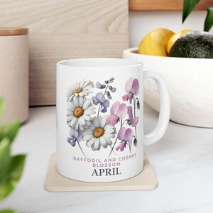 April Birth Flower Ceramic Mug, Flower Coffee Cup, Daisy Tea Mug, April Birth Flower, April Birthday, Birthday Gift, April Birthday