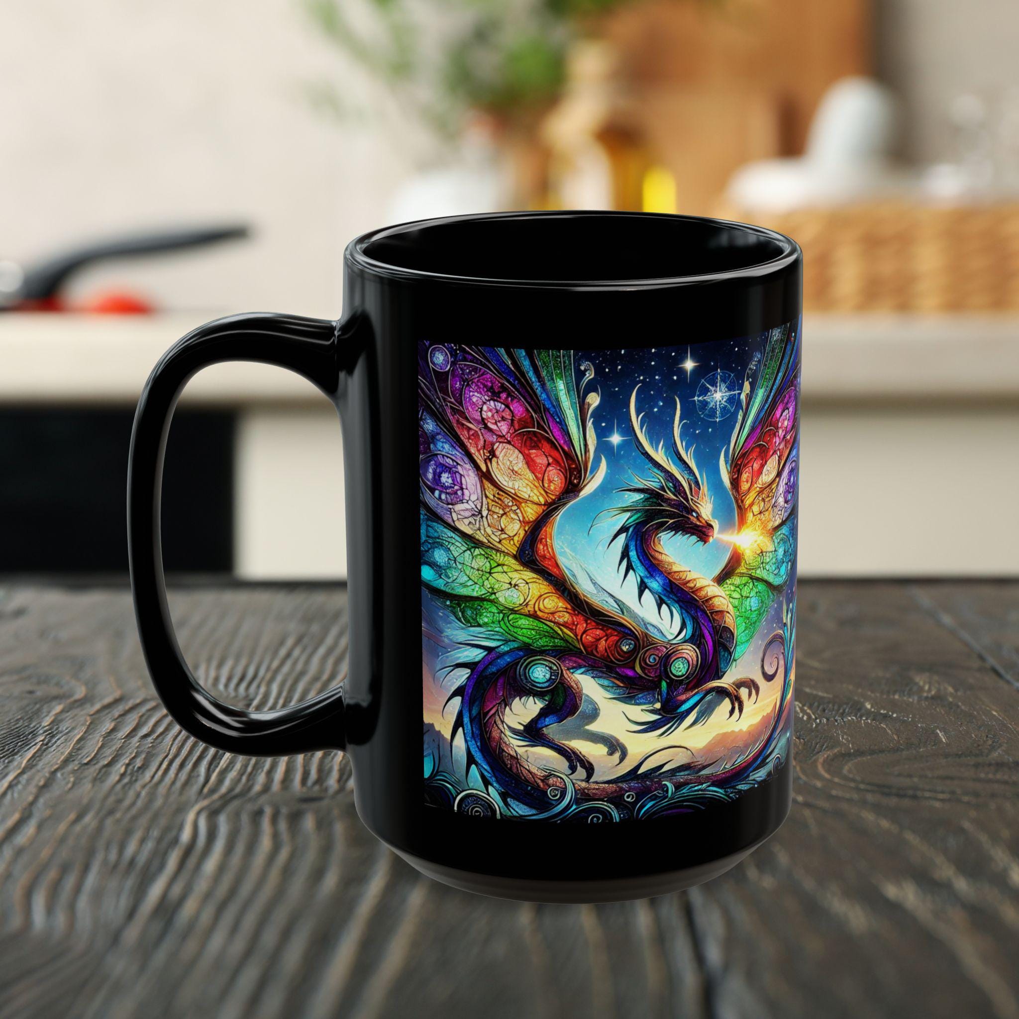 Satined Glass Dragon Black Coffee Cup, Dragon Mug, Stained Glass Tea ...