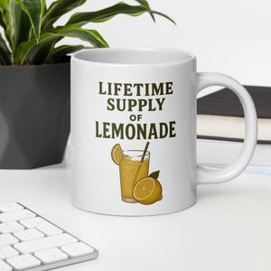 Lifetime Supply of Lemonade Mug – Funny Summer Citrus Coffee Cup, Quirky Lemon Gift for Juice Lovers, Cute Pun Mug