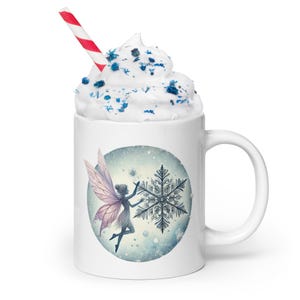 Winter Fairy and Snowflake Ceramic Mug – Enchanting Frosty Design – 3 Size Options – Perfect for Fantasy Lovers and Holiday Gifts