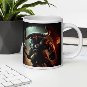 Fantasy Minotaur Mug - Coffee Cup in 3 Sizes (11oz, 15oz, 20oz) - Mythical Warrior Art for Dungeon Masters, Gamers, and Fantasy Lovers
