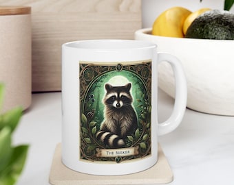 Keramische mok wasbeertarot, koffiekopje wasbeer, tarottheemok, dierlijke tarot, cadeau-idee verjaardag, koffiekopje wasbeer