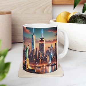 New York City Skyline Ceramic Mug, City Coffee Cup, Travel Lover Gift, Wanderlust Souvenir, California Tea Mug, Urban Skyline Decor