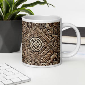 Celtic Knotwork Mug - Intricate Nordic Design Ceramic Coffee Cup, 3 Size Options, Viking Inspired Art, Unique Gift for Mythology Lovers