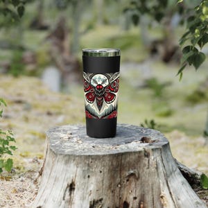 Mothman Travel Mug, Moth Lover Gift, Insulated Tumbler, 22oz Cup, Cryptid Enthusiast, Halloween Mug, Gift for Coffee Lover, Folklore