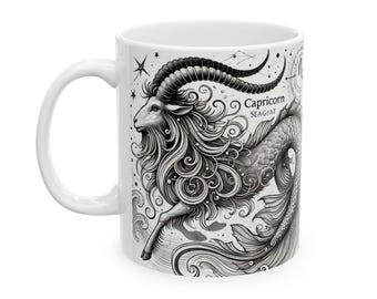 Taza de cerámica Capricorn Seagoat, taza de café Capricornio, taza de té del zodíaco, regalo de Capricornio, idea de regalo de cumpleaños, regalo de cumpleaños de Capricornio