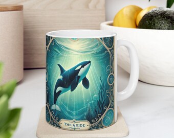 Tazza in ceramica con i tarocchi dell'orca, tazza da caffè con balena, tazza da tè con l'orca, tarocchi degli animali, idea regalo di compleanno, tazza da caffè con l'orca