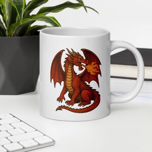 Fire Dragon Mug – Fantasy Red Dragon Coffee Cup, DnD Gamer Gift, Medieval Creature Art Mug, Mythical Beast Fire-Breathing Mug