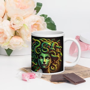 Medusa Ceramic Mug - Mythical Gorgon Snake Goddess Art Coffee Cup, 3 Size Options, Greek Mythology Gift, Dark Fantasy Mug