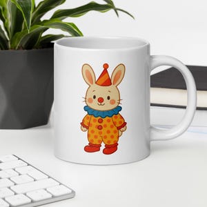 Niedliche Clown Häschen Kaffeetasse Wunderliche Kaninchen Illustration Weiße Keramik Tasse Spaß Tier Cartoon Becher Geschenk für Kinder Ostern Zirkus Dekor