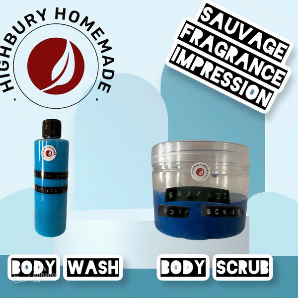 Cologne Fragrance Impression Suavage TYPE - Sea Salt Scrub & Shower Gel. Organic Skincare for Men.