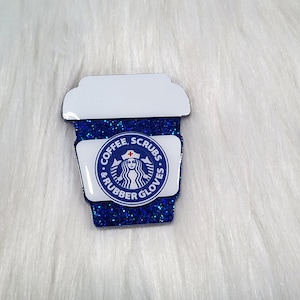Coffee, scrubs & rubber gloves, blue, Badge Reel