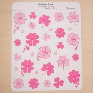 Spring 019, Pink Shamrock Sticker Sheet , Spring sticker perfect for planners and bullet journal, St. Patrick&#39;s Day sticker, Clover sticker