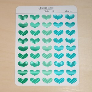 015 Foglio di adesivi a forma di cuore, foglio di adesivi a forma di cuore verde
