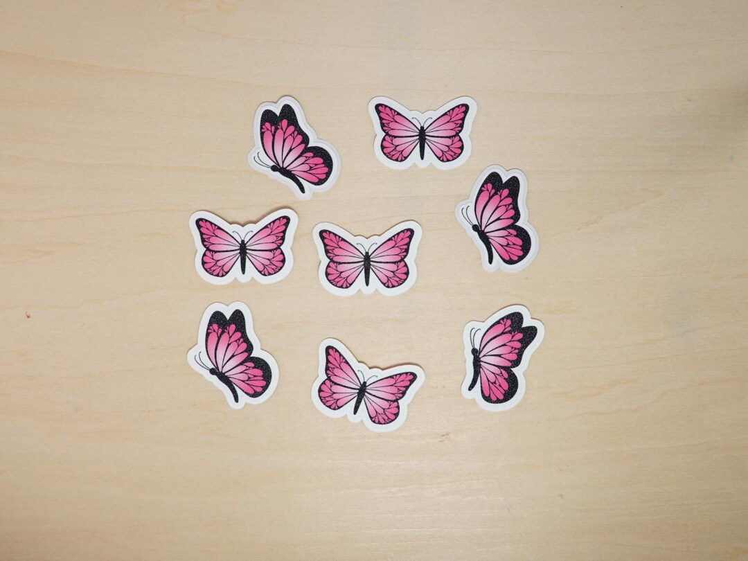 Mini Pink Flying Buttlerfly Sticker, Glitter Matte Sticker Spring ...