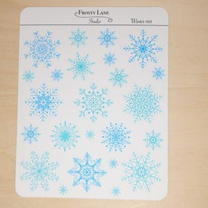 Winter 001 Snowflakes Sticker Sheet, Winter journal decoration, snowflakes planner accessories, blue snowflakes bujo