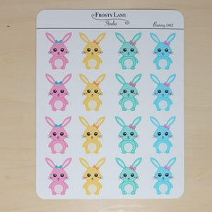 003 Hasen Sticker Blatt, buntes Häschen Sticker Blatt, Frühling Sticker, Ostern Aufkleber, Bujo Planer Sticker