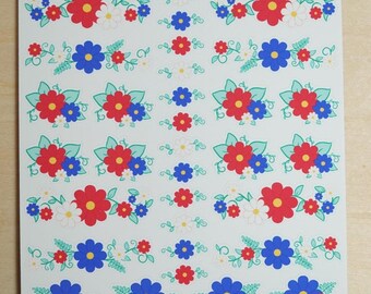 Röda vita blå blommiga planerstickers, 4 juli, handgjord matt vinyl