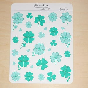 Spring 005, Mint Shamrock Sticker Sheet , Spring sticker perfect for planners and bullet journal, St. Patrick&#39;s Day sticker, Clover sticker
