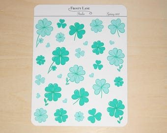 Mint Shamrock Sticker Sheet, Spring Planner Stickers