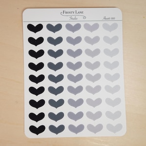 010 Heart Sticker Sheet -Grey/Black Heart Sticker Sheet