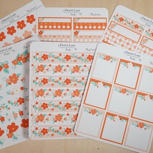 Floral 001, Orange Floral Sticker Sheet , Spring Stickers for Planners and Bullet Journal, Orange Flowers, washi strips, habit tracker