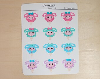 Feuille d'autocollants crème glacée lapin à capuche - vinyle mat fait main