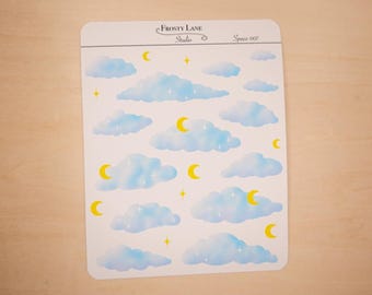 Dreamy Cloud Stickers, Moon and Stars, Bullet Journal (22pc)