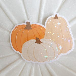May include: Three decorative pumpkins with glitter accents. The pumpkins are in shades of orange and white.
