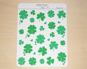 Shamrock Sticker Sheet, Green Clover Stickers, Handmade Planner Stickers