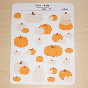 Fall 001 Pumpkin sticker sheet,  autumn journal decoration, fall planner accessories, cozy bujo, fall sticker,  pumpkin sticker