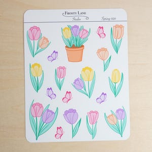 Spring 020,  Pastel Tulip Sticker Sheet , Spring stickers perfect for planners and bullet journal, tulip sticker