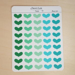 005 Foglio di adesivi a forma di cuore, foglio di adesivi a forma di cuore verde