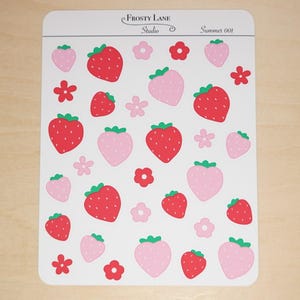 Estate 001 - Foglio di adesivi fragola - Foglio di adesivi fiore - Foglio di adesivi rosso - Foglio di adesivi rosa