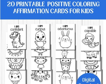 Positive Affirmation Coloring Cards for Kids (Digital Download)