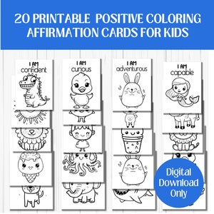 Positive Affirmation Coloring Cards for Kids (Digital Download)